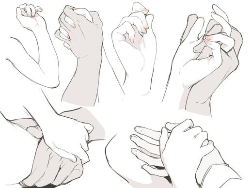 绘画 板绘 线稿 插画 临摹 手部 双人互动 绘画素材 绘画参考 姿势