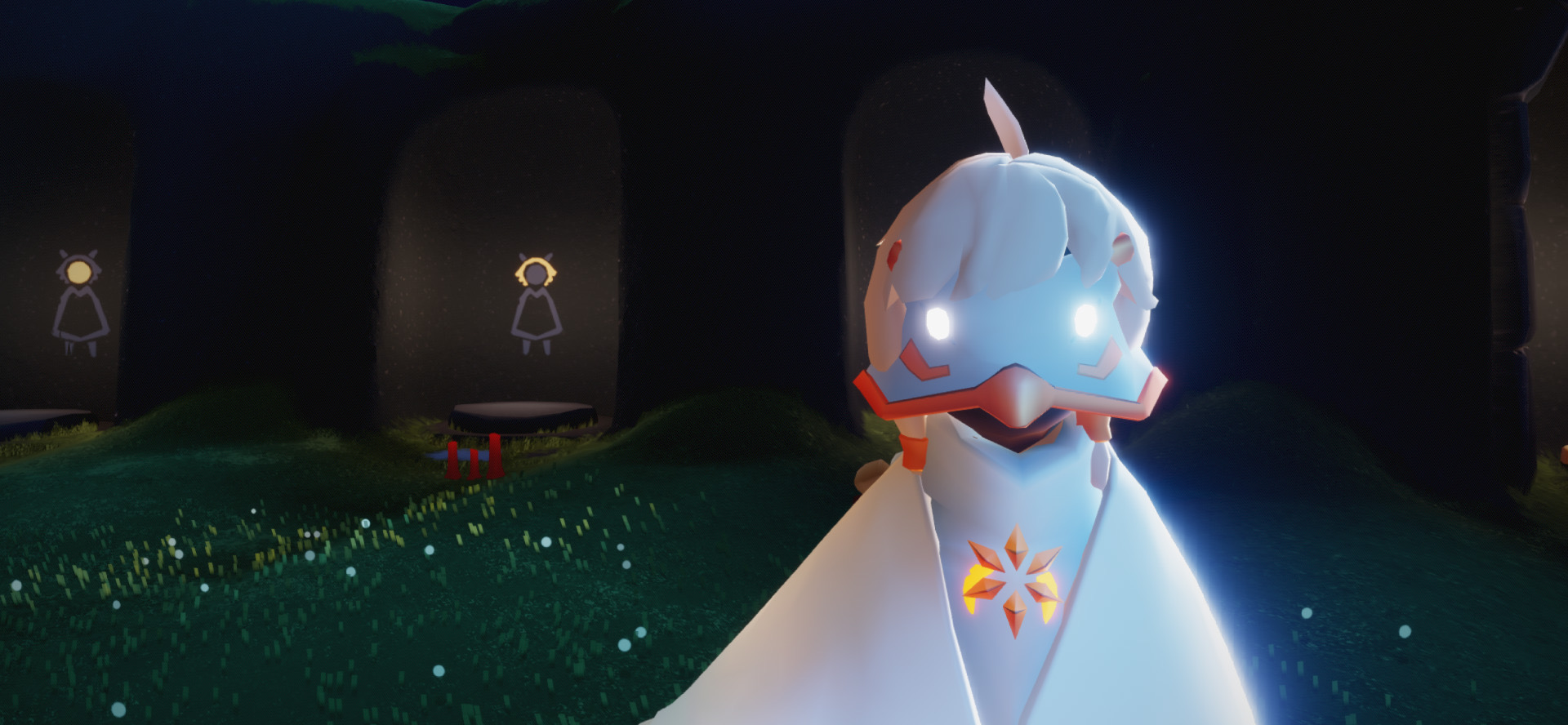 光遇复刻清灵蓝斗篷木琴猫头鹰面具思考动作禁阁音韵季