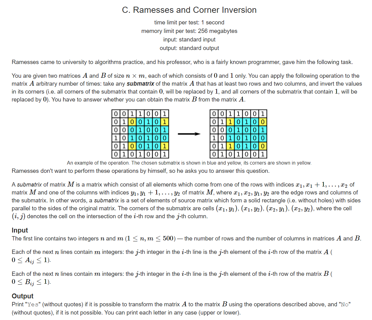 Codeforces 1119C Ramesses And Corner Inversion 1500分题目 题解 - 哔哩哔哩