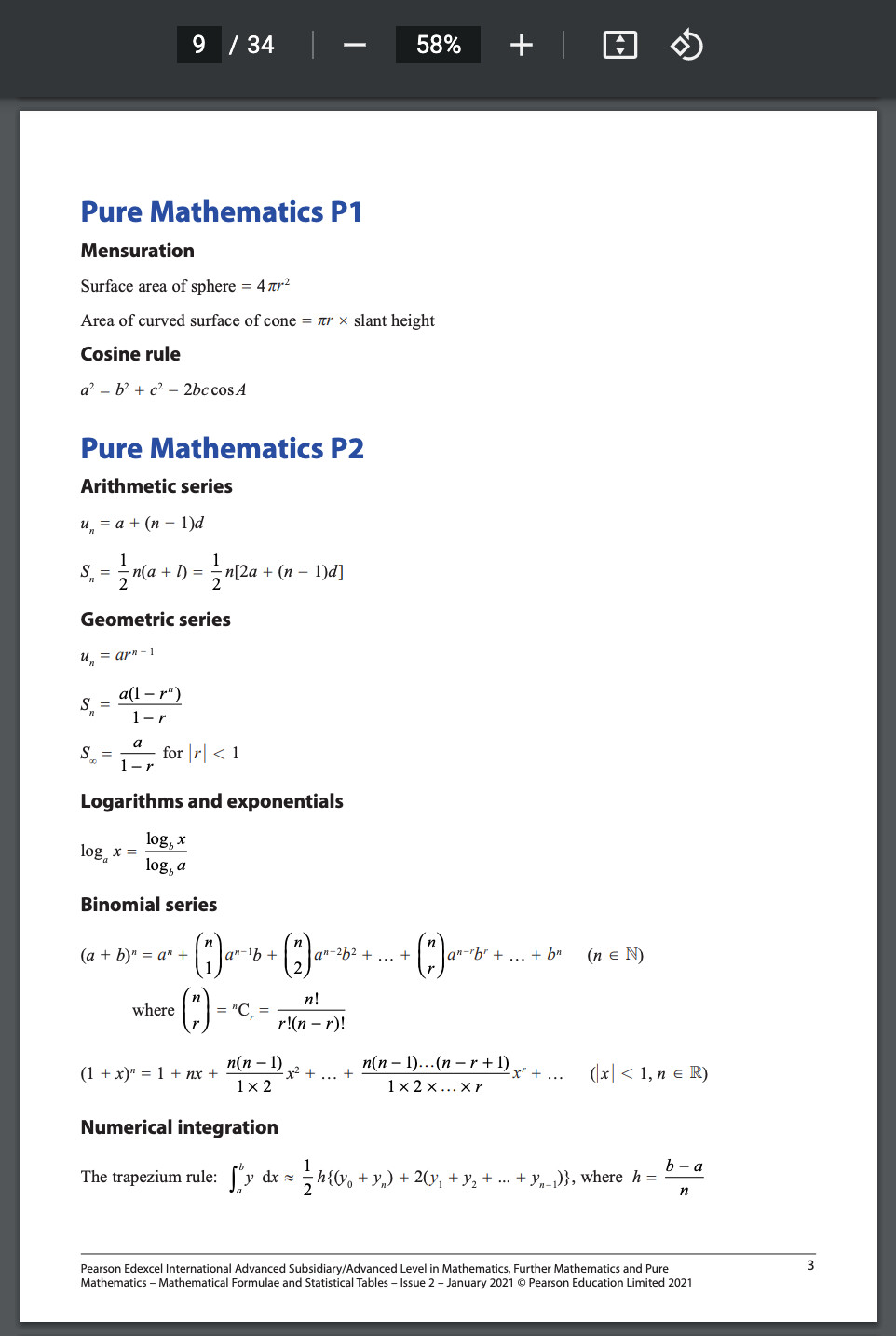 A level formula booklet edexcel ial 