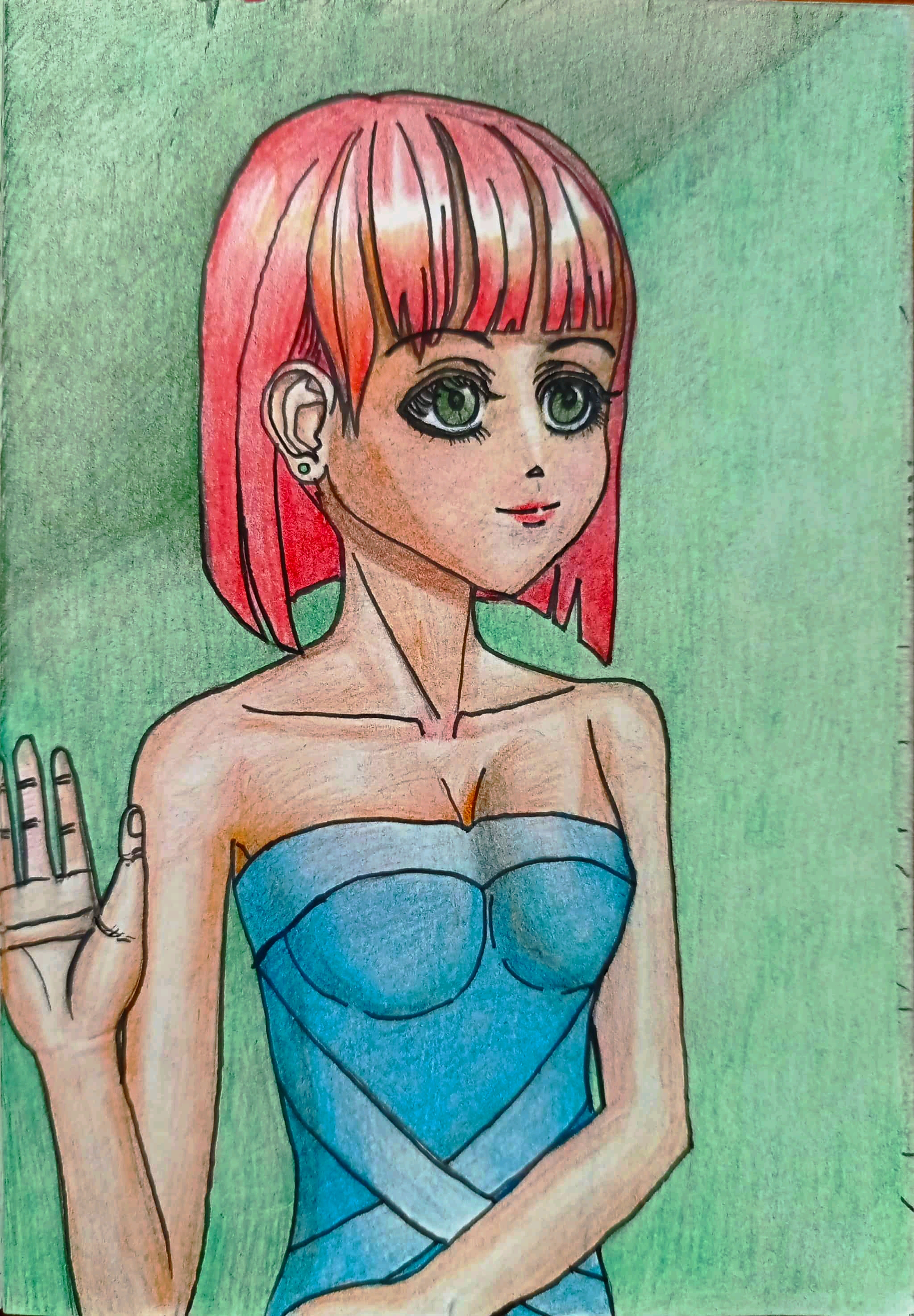 彩铅红头发女孩