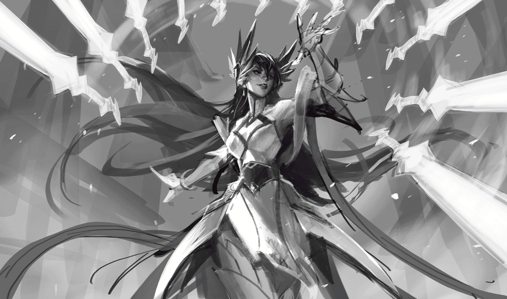 游戏原画英雄联盟玉剑传说皮肤原画创作过程曝光动态图还原绘画过程