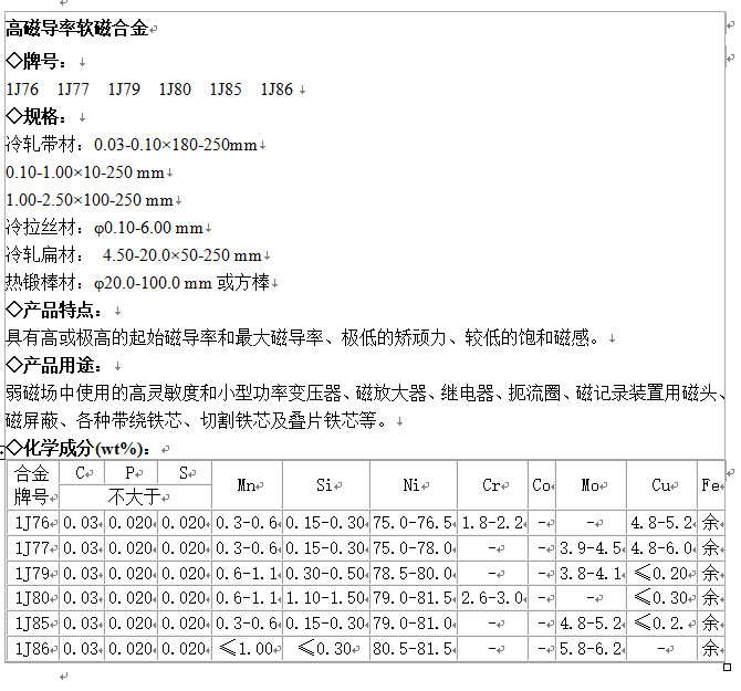 镍铁软磁合金1j79化学成分 哔哩哔哩