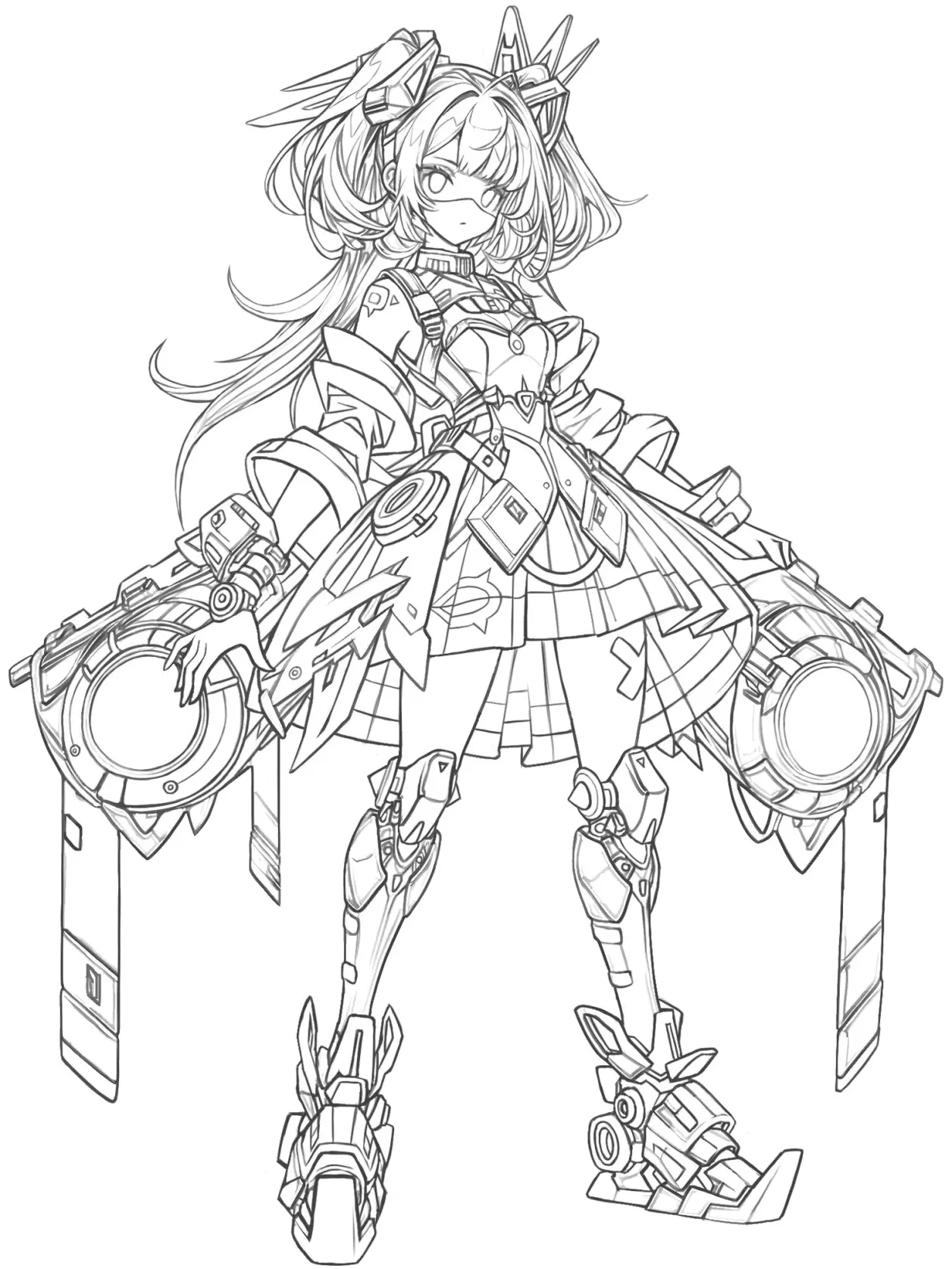 赛博朋克风科技少女练习线稿素材 - 哔哩哔哩