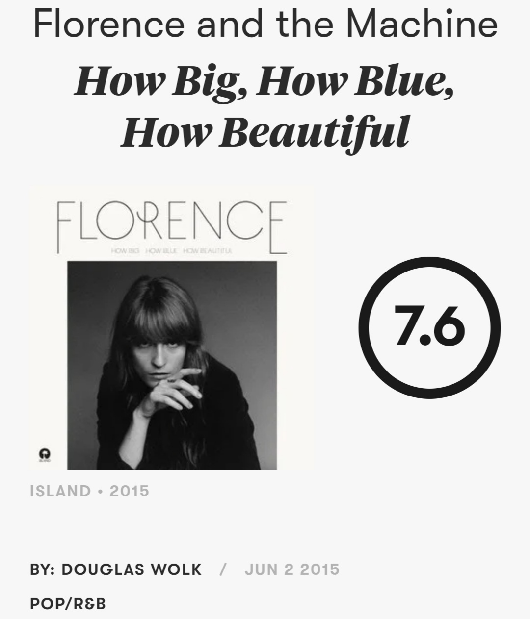 【搬运译】Pitchfork评Florence and the Machine 2015年专辑《大蓝美》 哔哩哔哩