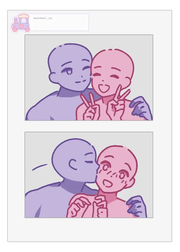 【板绘临摹】大头贴的八种打开方式(双人线稿)