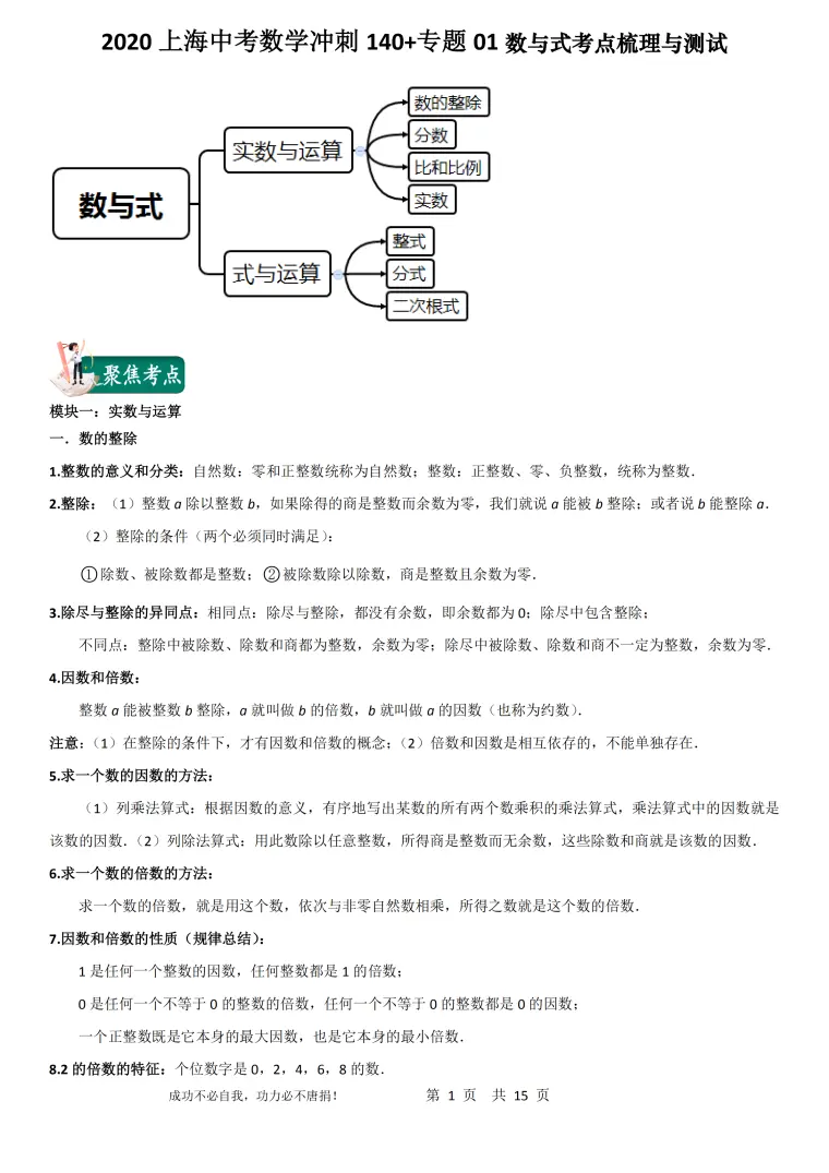 上海中考数学冲刺140 专题01数与式考点梳理与测试 哔哩哔哩