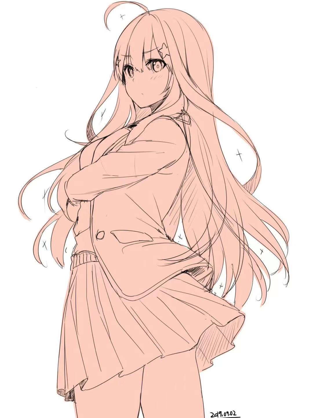 【板绘】人体素材——制服少女线稿,有木有撩到你呀(~)~)