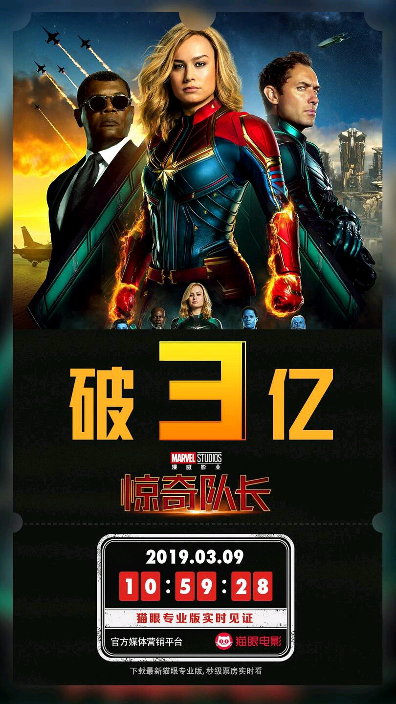 《惊奇队长》国内票房破3亿,外网评价成漫威最