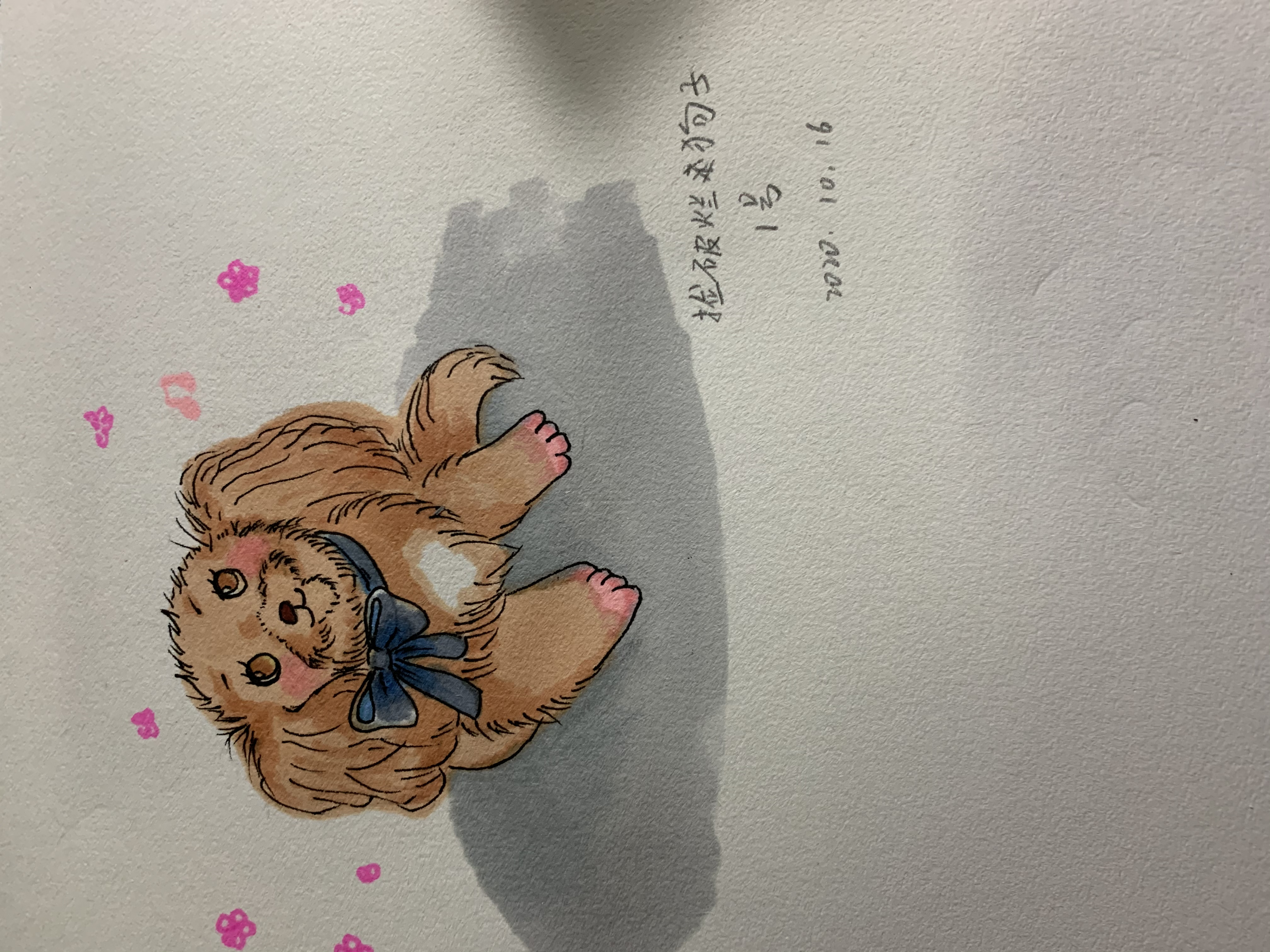 图二马克笔上色后的狗子我也不知道为啥马克笔这么难用 主要还是技术