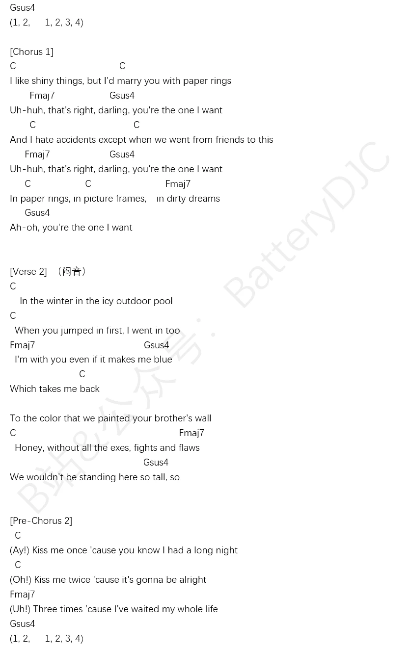 Taylor Swift —— Paper Rings吉他谱 哔哩哔哩