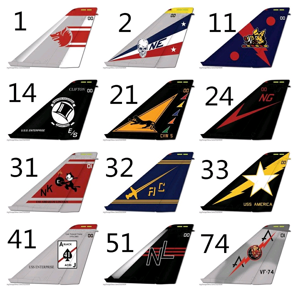 以上中队其中vf-1狼群,vf-51猎鹰,vf-111落日者,vf-114土豚,vf-213