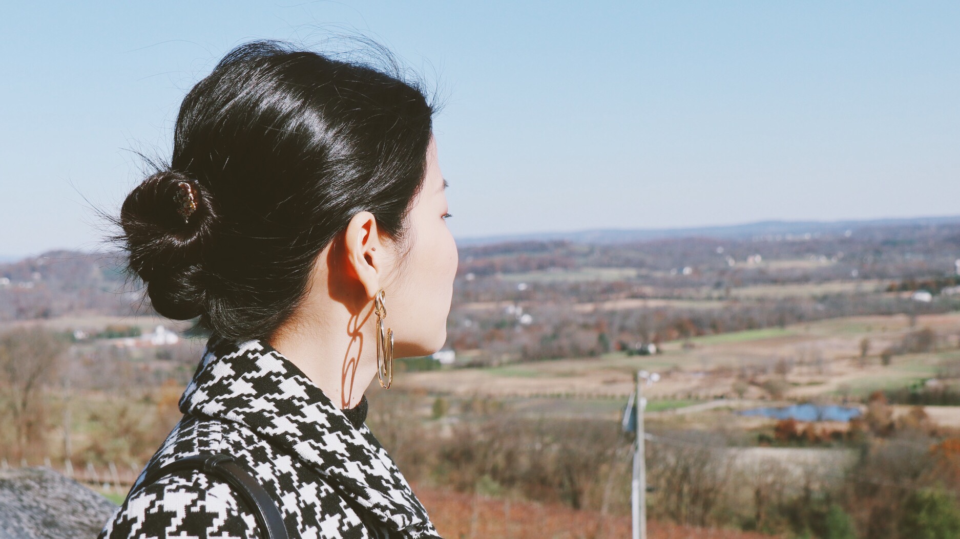 欧美成熟风初尝试/千鸟纹大衣/小众耳环