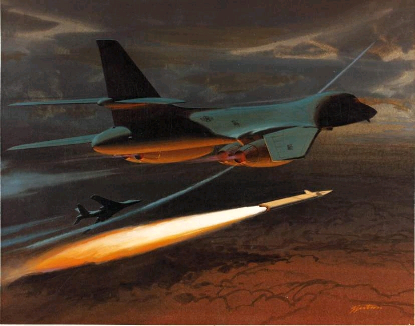 b1b发射高超音速导弹(油画)