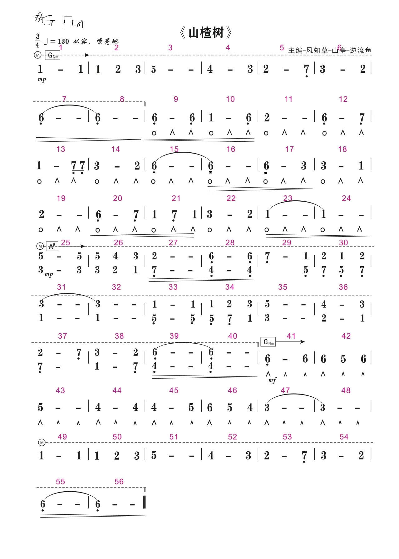 复音口琴演奏课《山楂树》曲谱