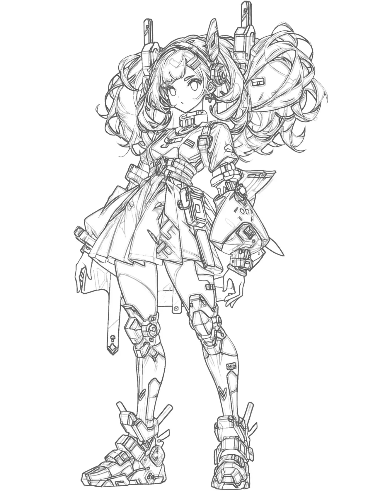 赛博朋克风科技少女练习线稿素材 - 哔哩哔哩