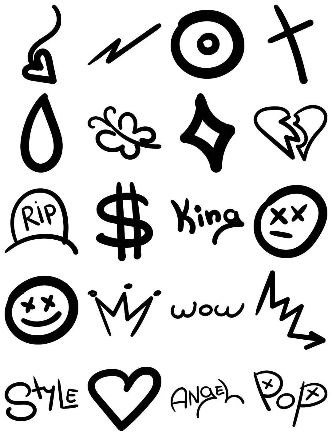 素材分享丨潮流创意街头乱涂手绘插画涂鸦标记符号拼贴png图案免抠