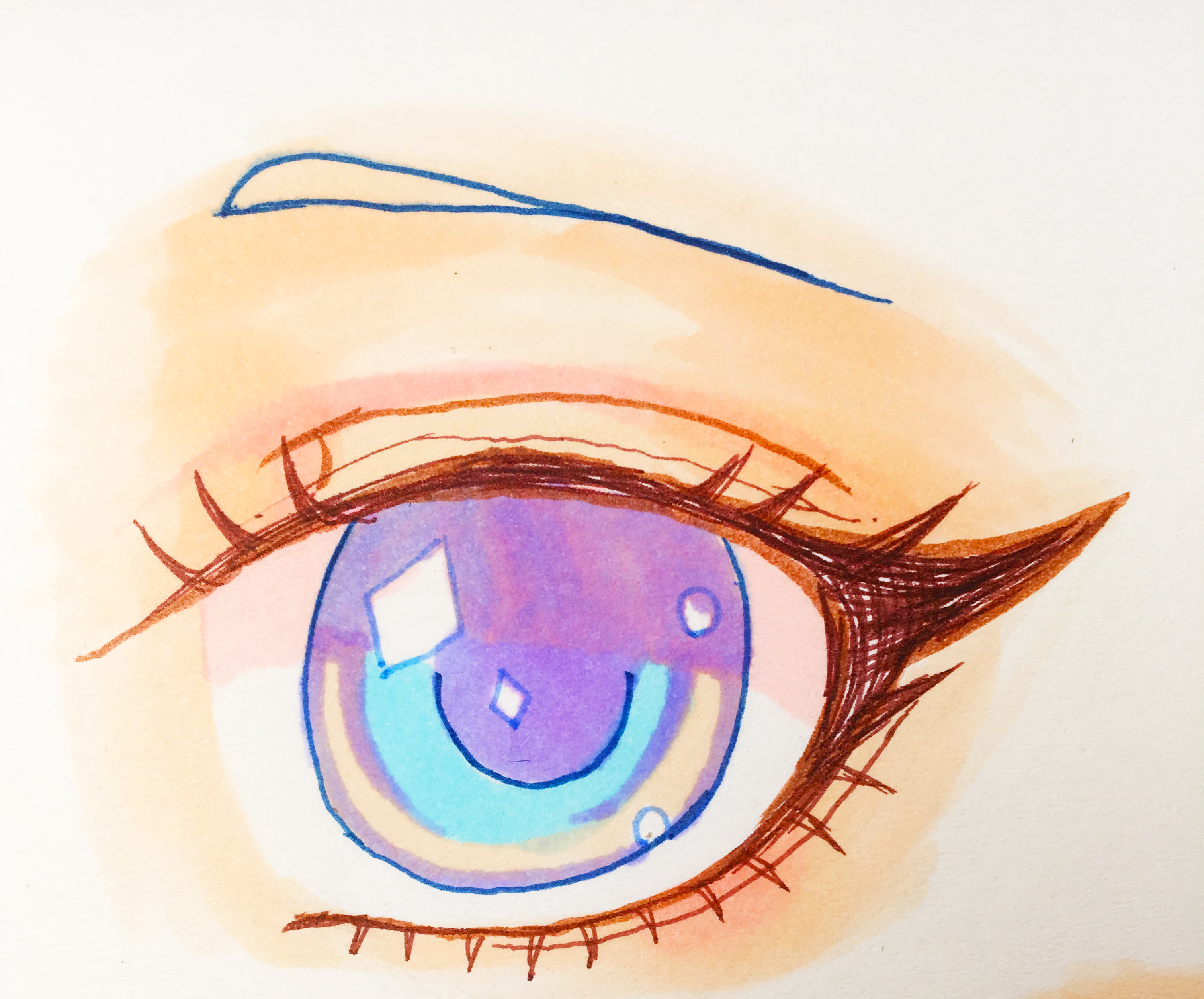 马克笔眼睛上色技法蓝紫宝石瞳
