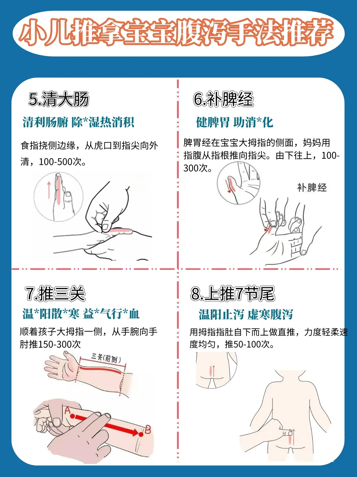 宝宝腹泻在家跟着做的小儿推拿手法