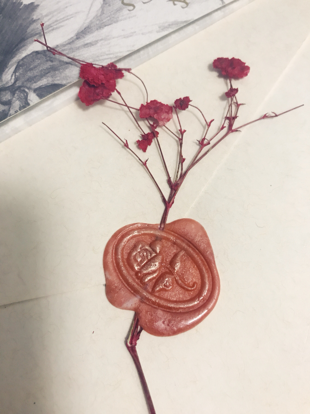 纯色火漆 干花 简单图案章头