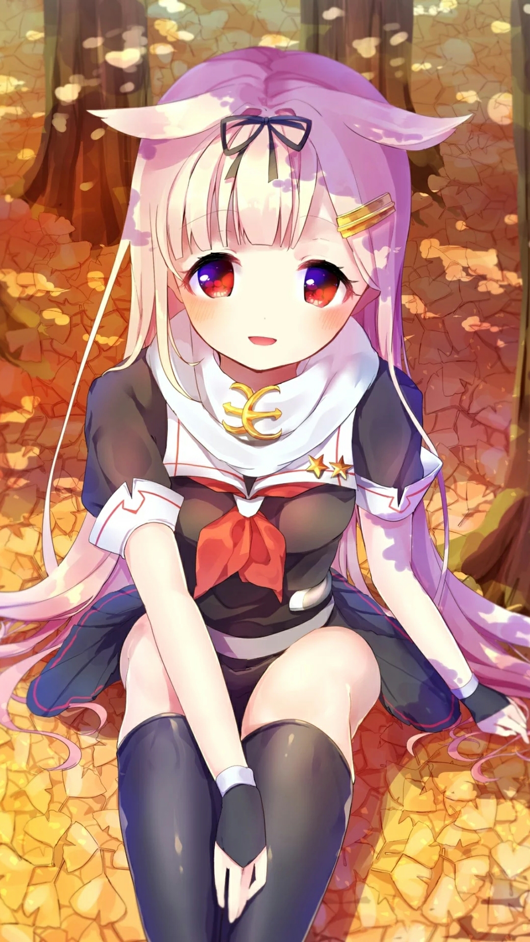 唯美动漫枫叶少女图片