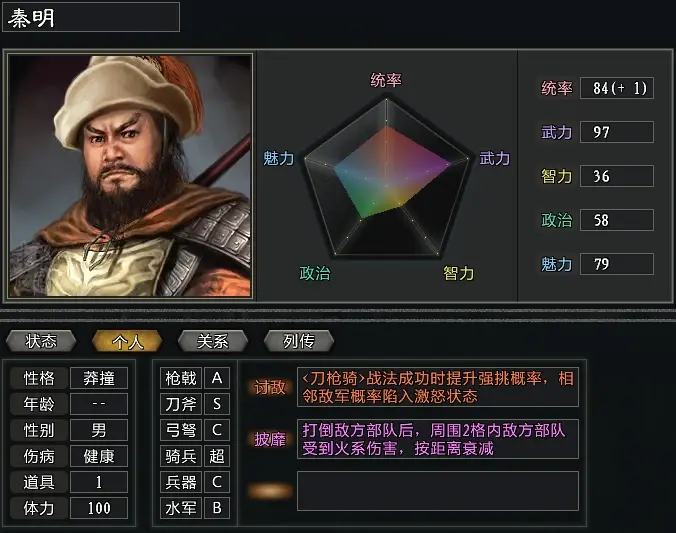 三国志11《天下太平》游戏中呼延灼成为梁山骑兵将领牌面展示!