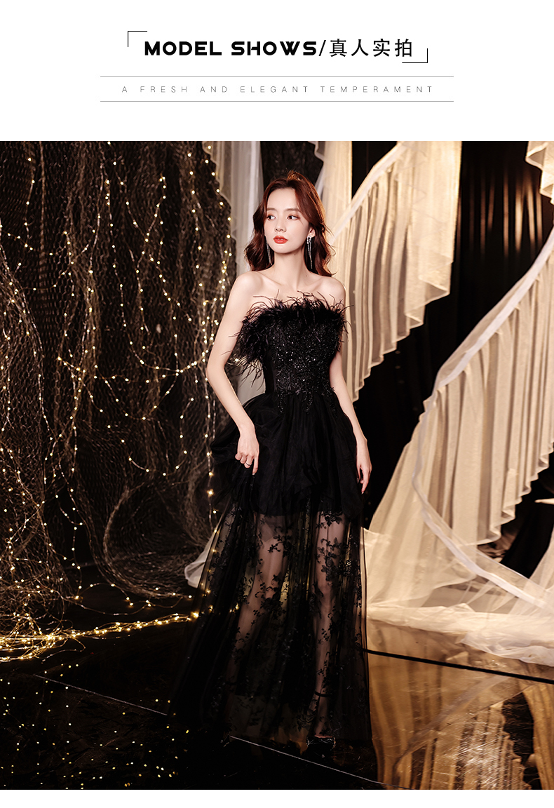 黑色晚礼服裙轻奢小众高端名媛抹胸生日派对宴会2021新款秋季 (1)
