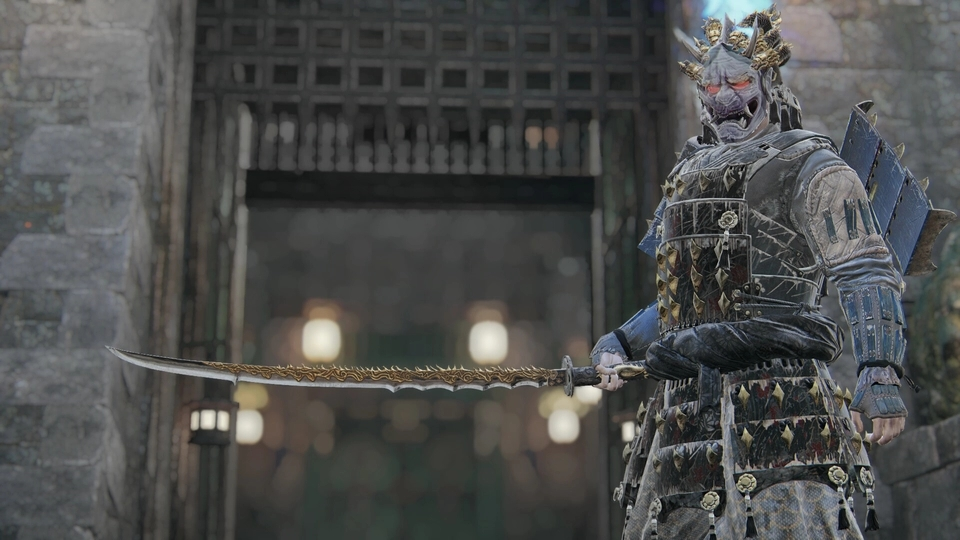 "有着这么一个武士,他穿着黑色的护甲,拿着一把形状奇怪的野太刀,斑秃