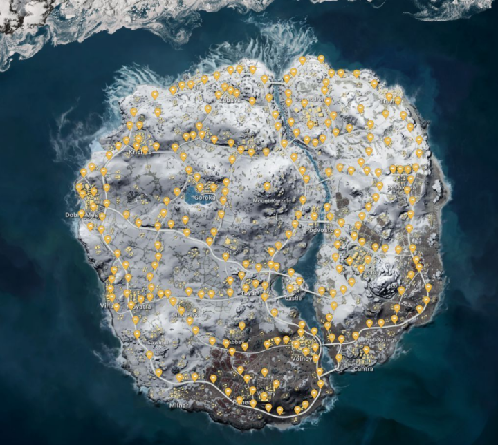 绝地求生雪地刷车及资源分布地图