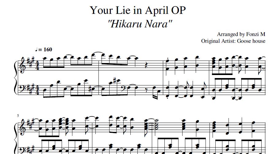 Goose house - Your Lie in April OP - Hikaru Nara by Fonzi M