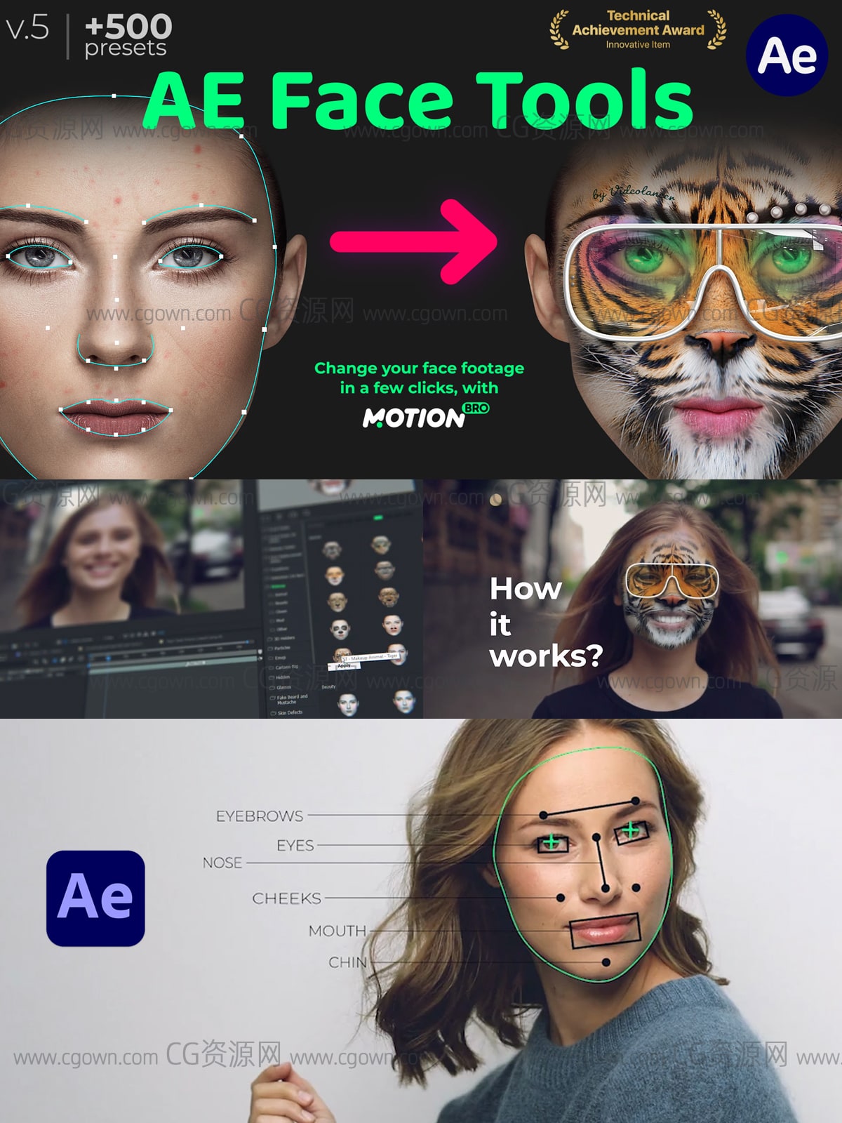 AE脚本Face Tools V5人脸面部追踪合成表情丑化换脸化妆美颜工具 哔哩哔哩