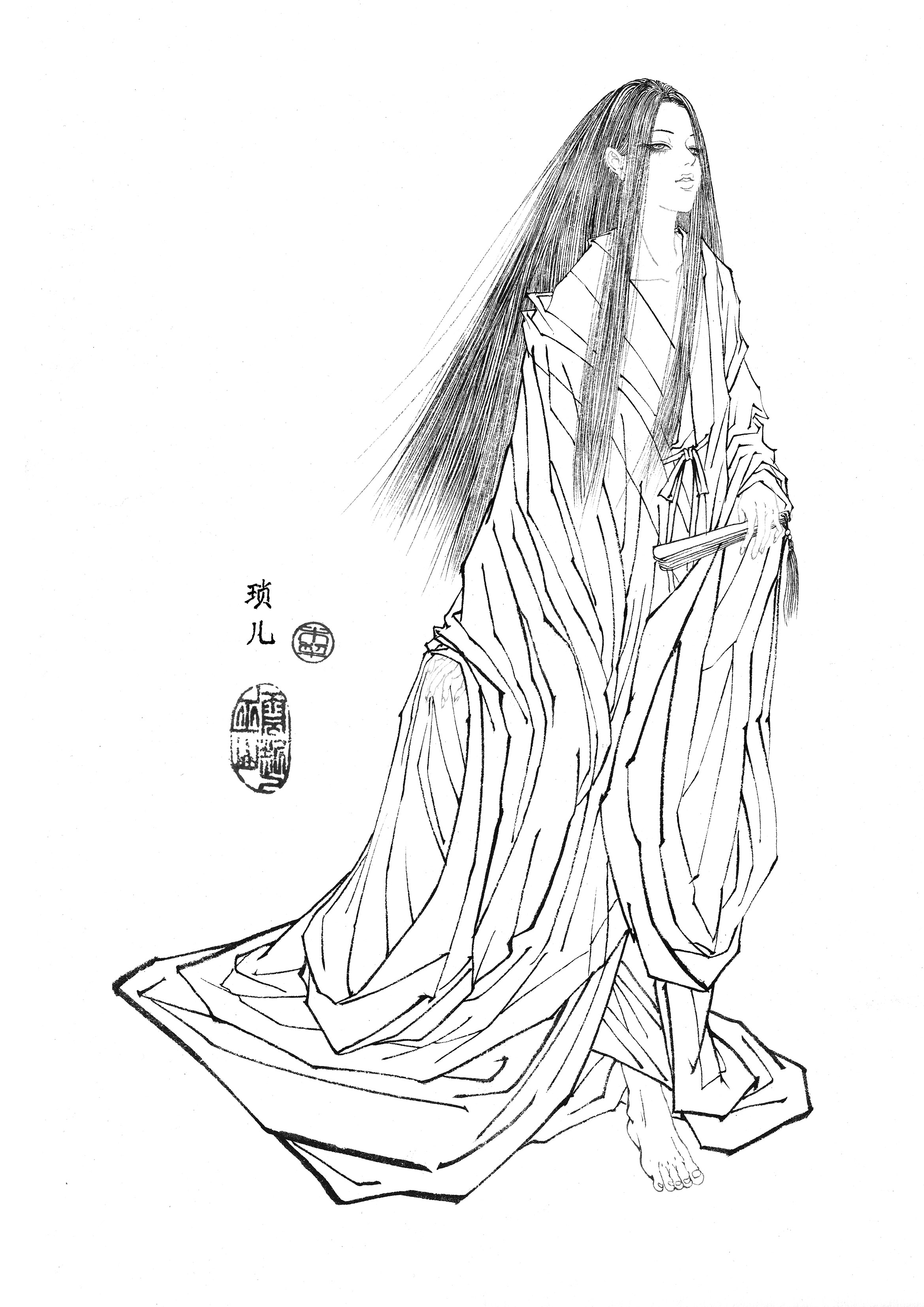 花天尘梦—白描漫画古风名伶美男线稿