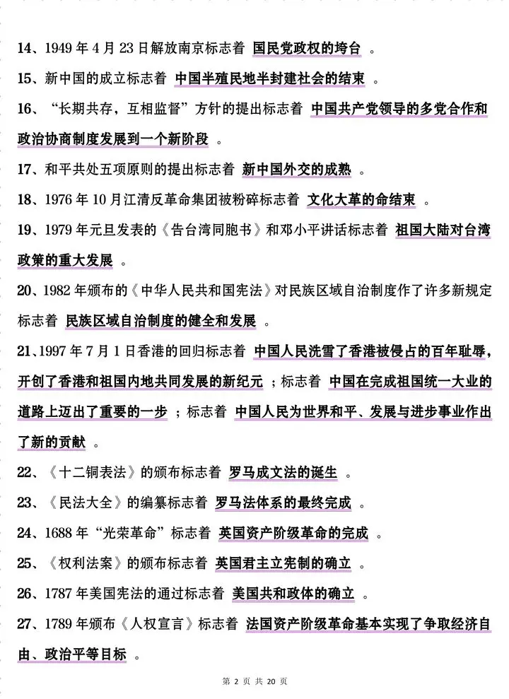 高中历史 页标志性事件汇总 超快的复习效率 哔哩哔哩