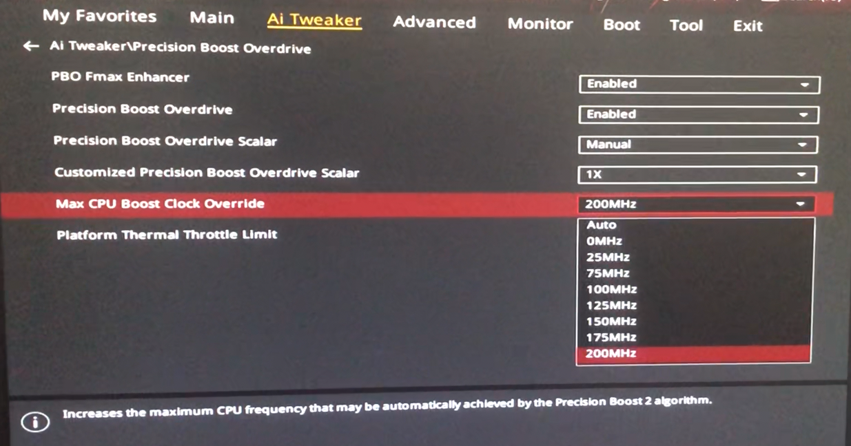 PBO Fmax Enhancer下的Max CPU Boost Clock Override对频率行为的影响 哔哩哔哩
