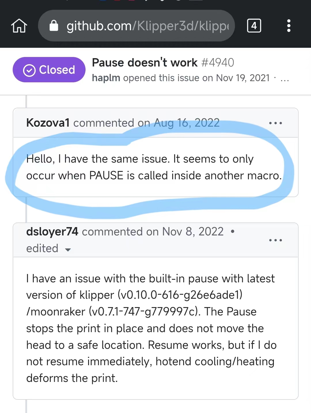 Klipper pause bug 