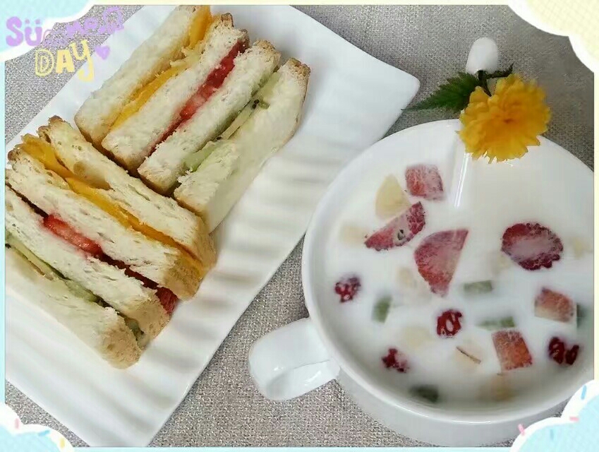 水果蜂蜜"四明治",水果牛奶