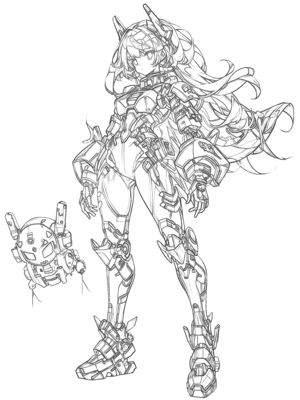 赛博朋克风科技少女练习线稿素材 - 哔哩哔哩