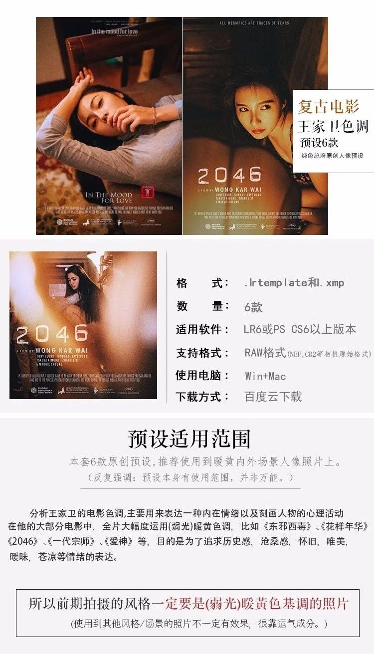 【预设】王家卫原创电影胶片摄影LR调色预设