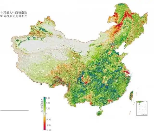 其实,我想起另外一个图,中国的最大叶面积指数地图,大概可以代表绿化