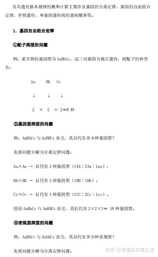 高中生物 遗传选择题计算规律 及例题 精华总结 提分必备 哔哩哔哩