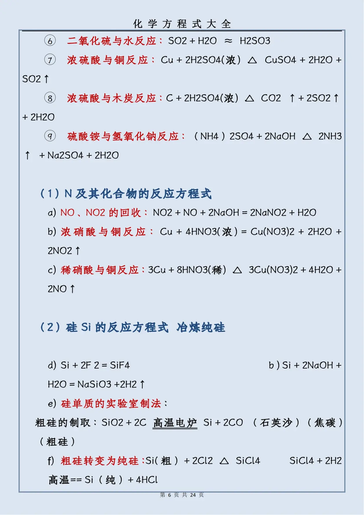 高中硅的方程式总结图图片