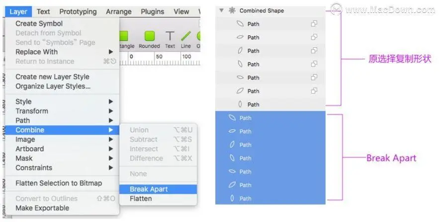 Sketch的展平形状和分离功能使用方法- 哔哩哔哩