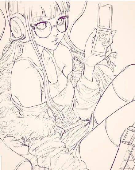 绘画素材|超帅气的女生动漫人物形象线稿素材