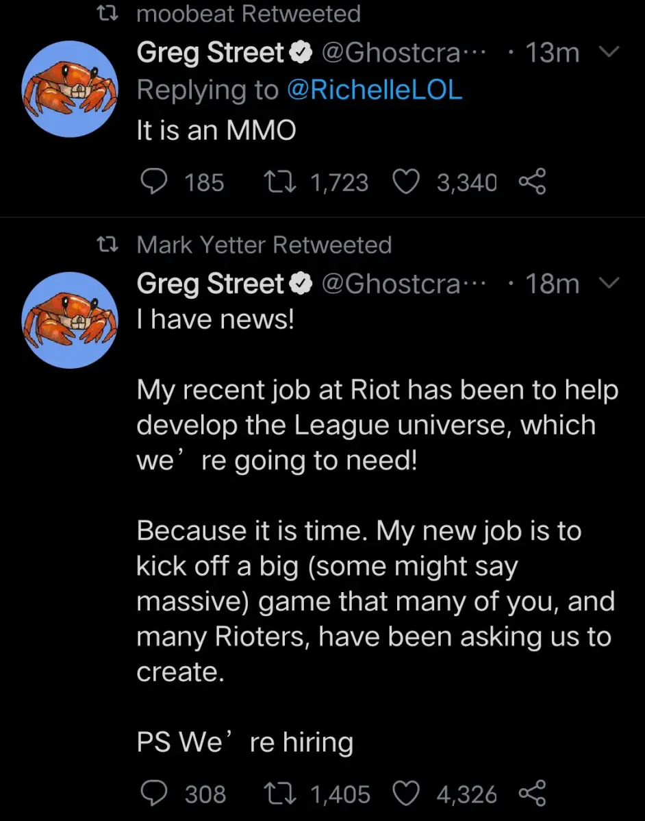 Roit鬼蟹发布推特 英雄联盟mmo即将制作 哔哩哔哩