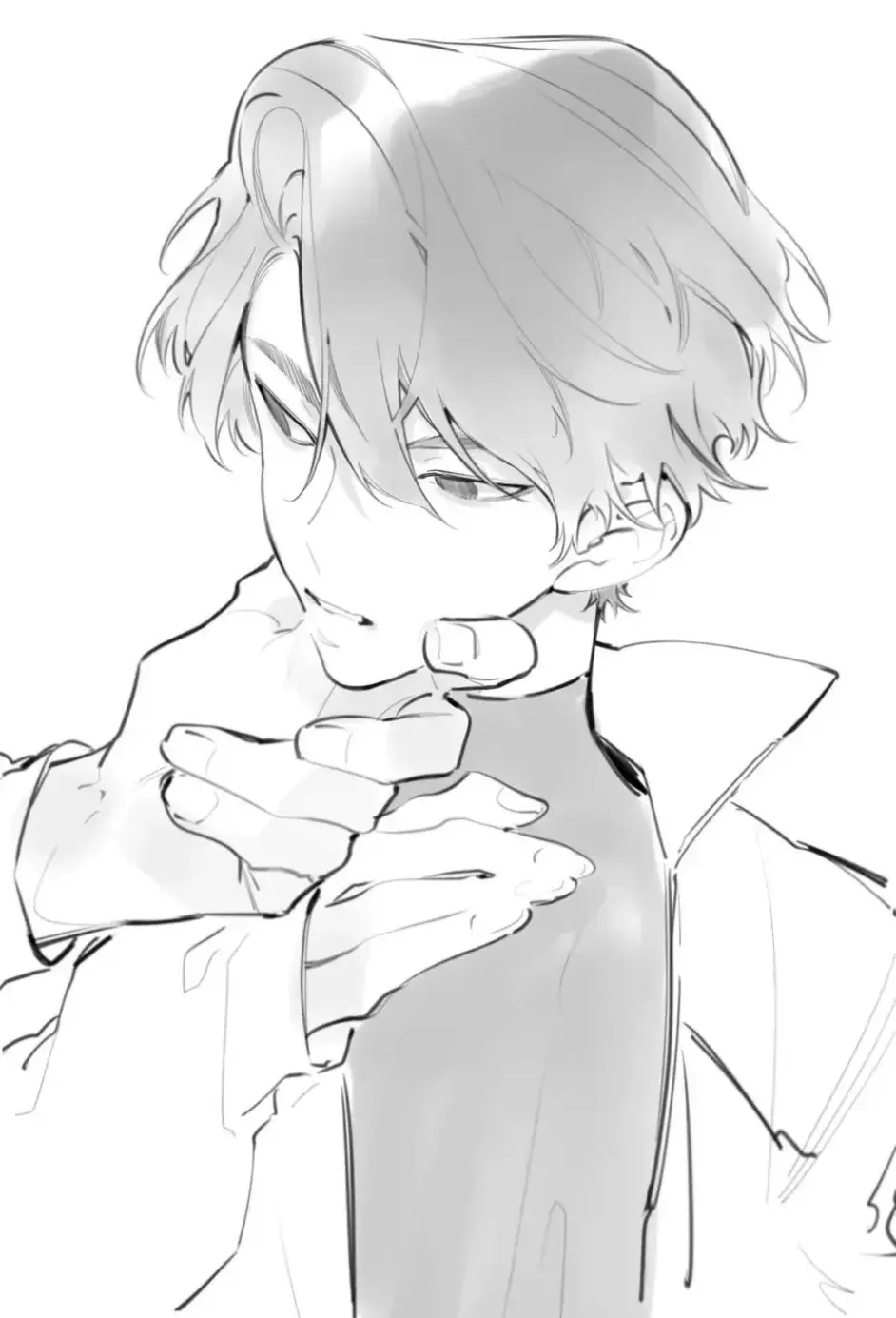 【线稿临摹】淡淡的忧伤~帅气男生线稿素材