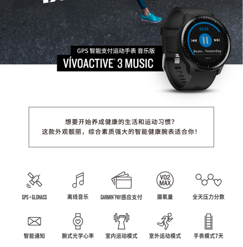 Pantalla LCD auténtica para reloj de música Garmin VIVOACTIVE 3