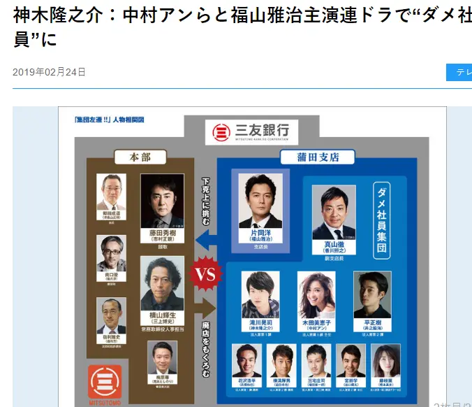 神木隆之介中村安妮等加盟福山雅治 香川照之的4月银行剧 集団左遷 哔哩哔哩