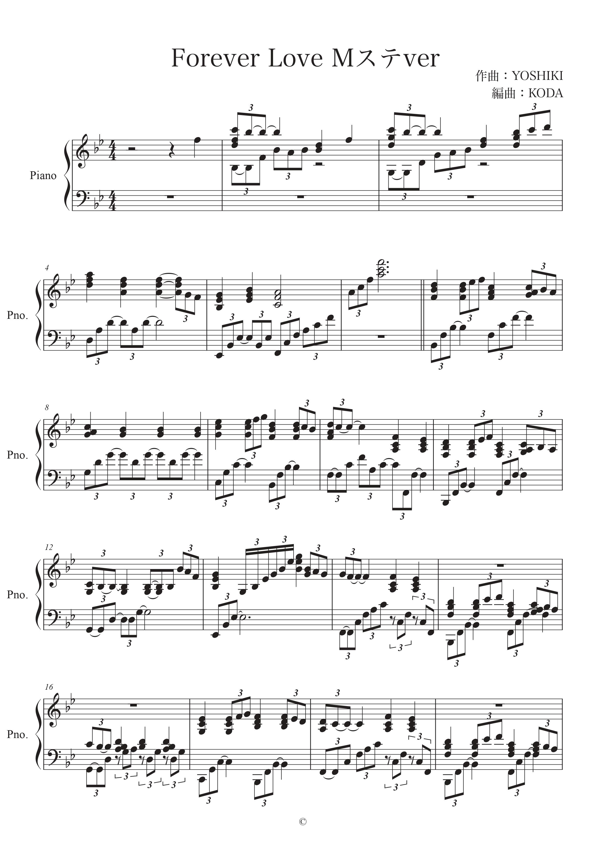 【XJapan】「Forever Love」Piano Sheet (Music Station Version) 哔哩哔哩