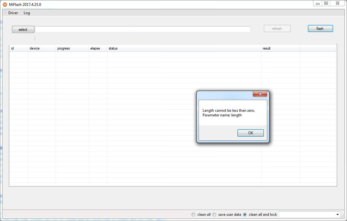 Miflash length cannot be less than zero 