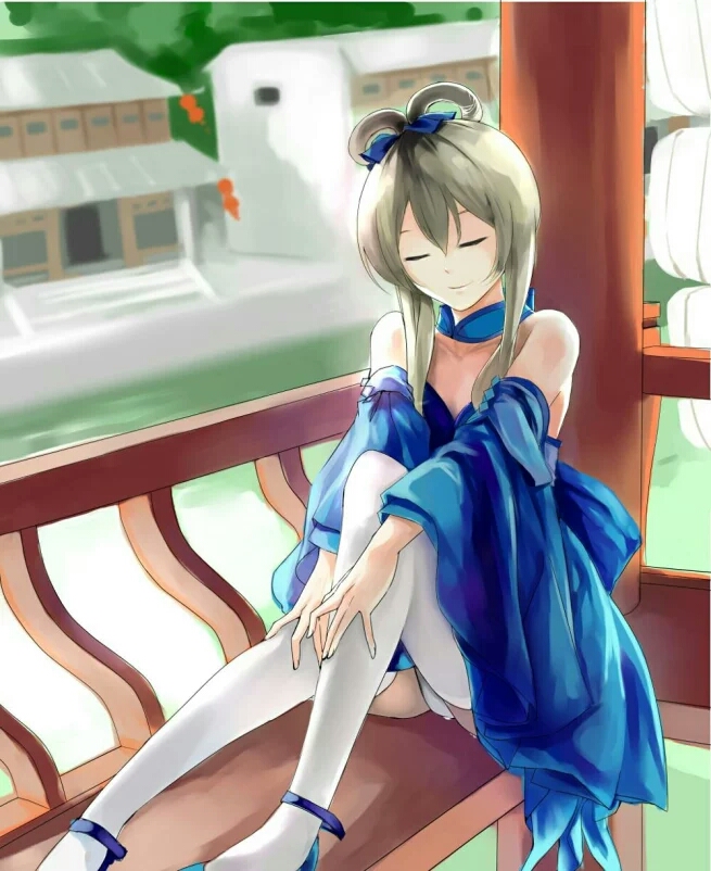 洛天依坐在木凳上